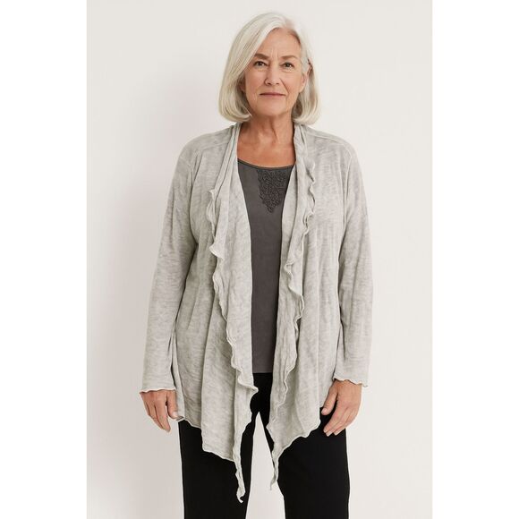 EILEEN FISHER Gray Cotton Open Front Ruffle Cardigan Top  Women's Plus Size 2X - Picture 1 of 10